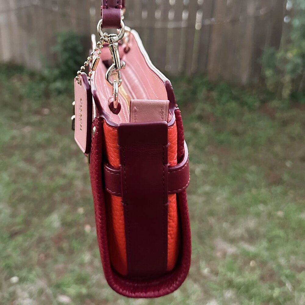 Leather COACH SWAGGER COLORBLOCK Convertible Crossbody Cherry $275 MRSP - Picture 8 of 16
